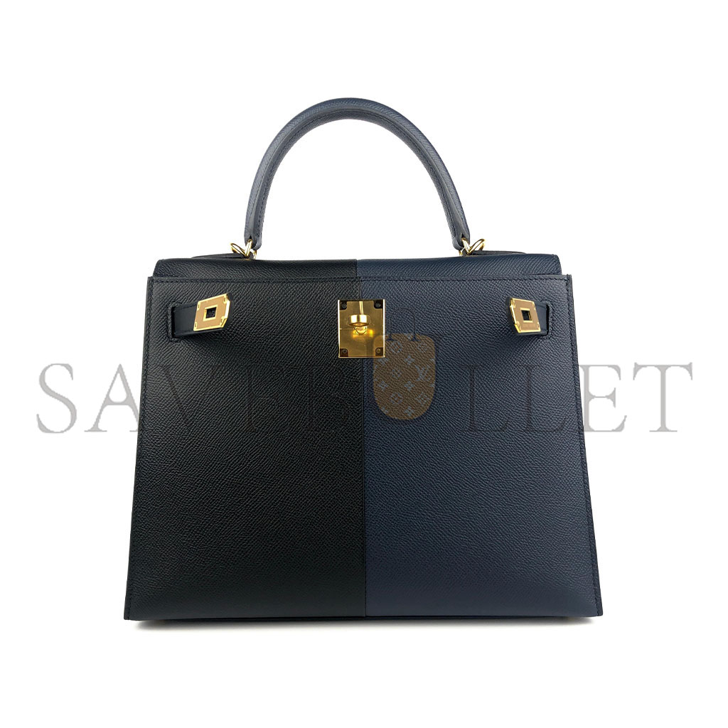 HERMÈS KELLY 25 BLACK BLUE EPSOM GOLD (25*17*7cm) 